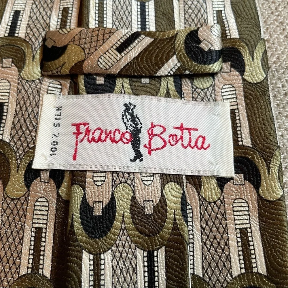 Franco Botia Vintage Art Deco 100% Silk Black Brown Green Champagne Classic Tie